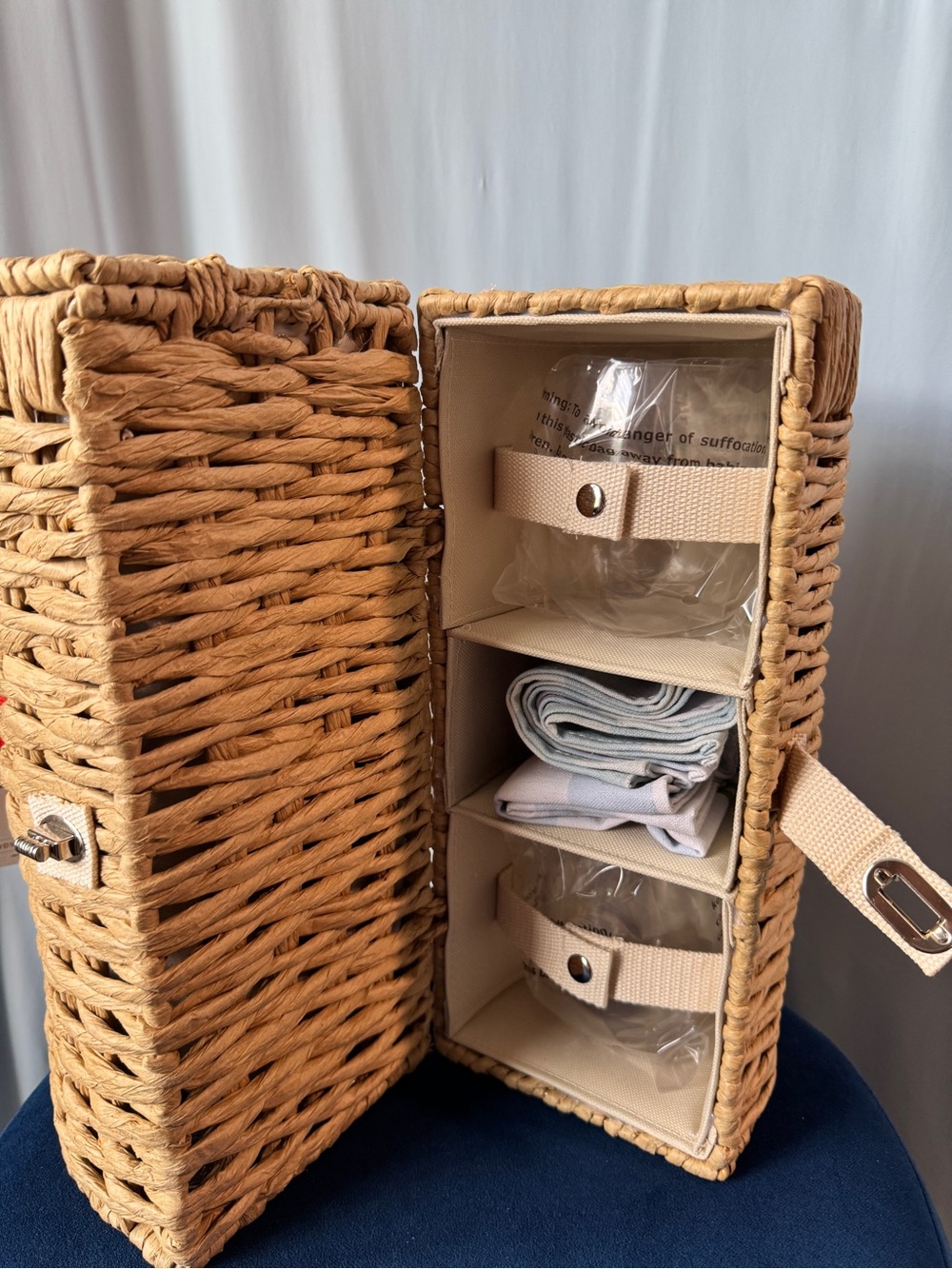 Hearth & Hand with Magnolia Woven Wine Travel Picnic Basket w/ Glasses Giftable